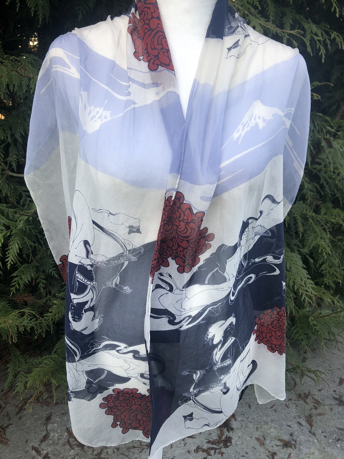 Zazou Luxe 100% Silk Rectangular Pattern Asian In… - image 1