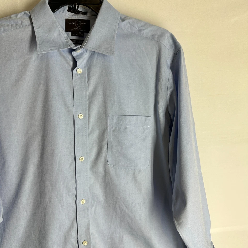 Black Brown 1826 Mens Button Up Dress Shirt 100% Egyptian Cotton Blue 17.5 - 33 - Image 3 of 4