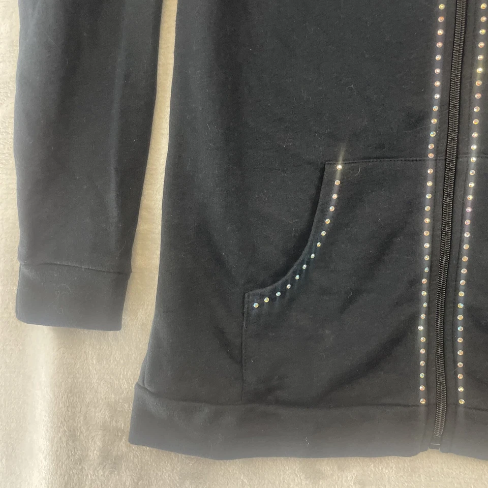 Quacker Factory Jacket Women's Sz XXS Black Rhinestone Edged Full Zip Sweatshirt - Image 4 of 4