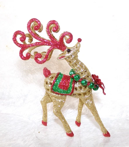 DOLLHOUSE MINIATURE GOLD-RED CHRISTMAS REINDEER 5.5" 1:12 SCALE OOAK NEW!- - Picture 2 of 5