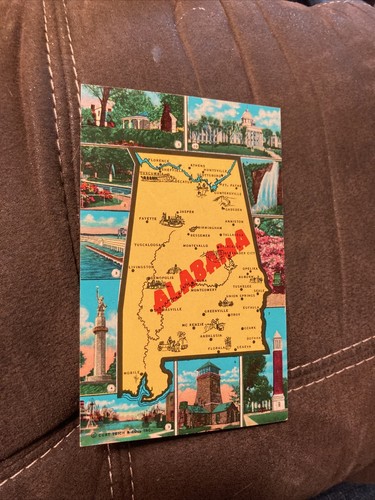 Tuscumbia Alabama ~ Karte des Staates & mehrere Wahrzeichen ~ Vintage Postkarte
