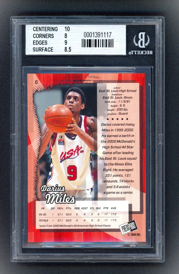 2000 Press Pass - Darius Miles #6 (RC) Mcdonalds All American Team BGS 8.5 - Image 2 of 2
