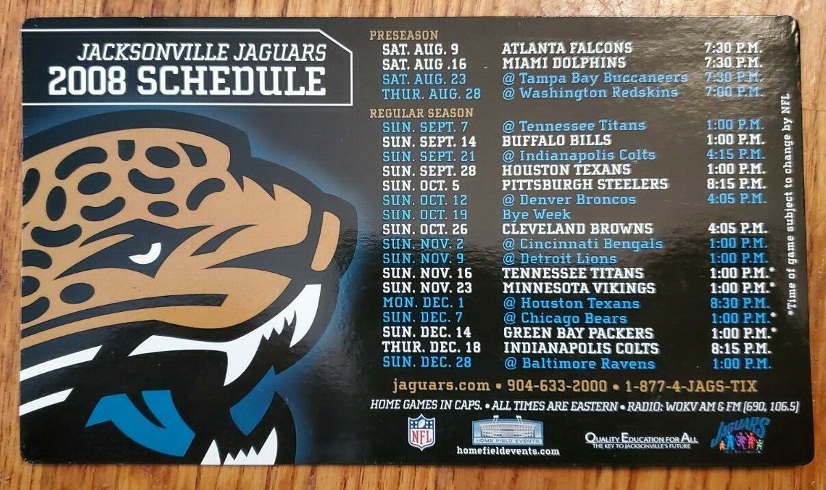 2008 Schedule Jacksonville Jaguars Fridge NFL Regular Season