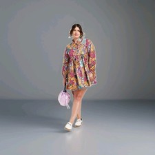 Kika Vargas Anenome Dress Women Size Medium Floral Midi Pink Gold Long Sleeve