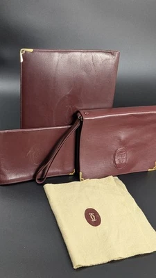 Lot Vintage Cartier – 3 Pochettes – Cuir Bordeaux – Porte-Documents - Sacoche - Photo 1/4