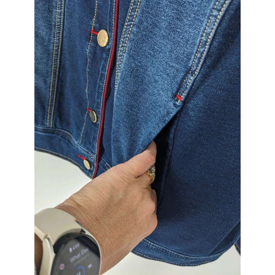 Chaqueta Zenergy by Chicos Mujer Grande Azul Bordado Denim Abrigo Militar Maduro Foto 4 de 4