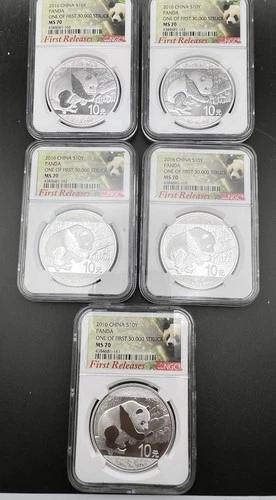 Lot of 5-30 gram 2016 China S10Y Panda- First Releases- NGC MS 70 ea Item #1072