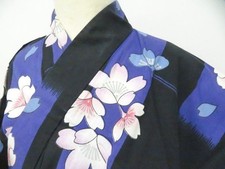 JAPANESE KIMONO YUKATA BLACK 165cm 5 ft 5 in COTTON EE3367