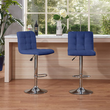 Set of 2 Adjustable Counter Height Bar Stools Swivel Chairs w/ Back Blue