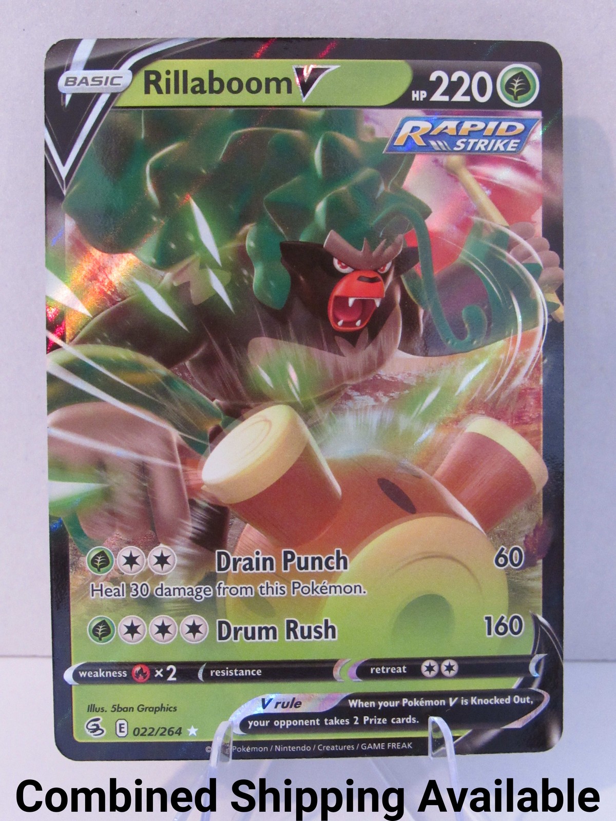 Rillaboom V 022/264 SWSH08: Fusion Strike NM Full Art English 17793