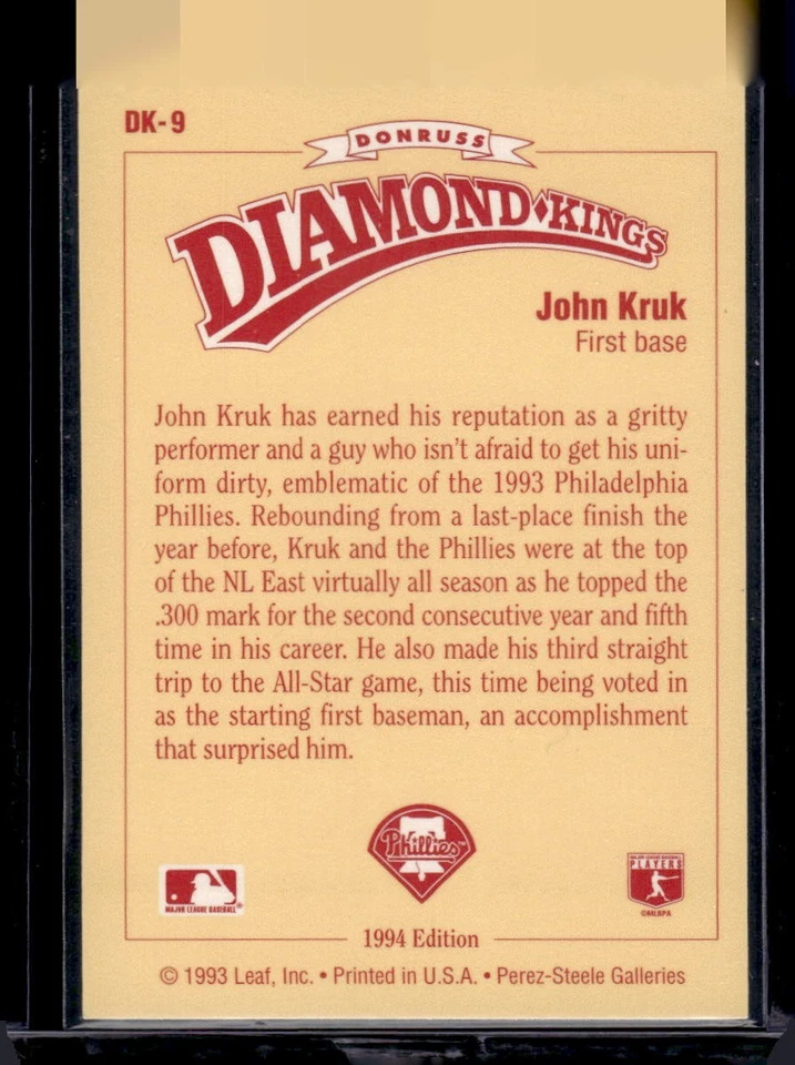 1994 Donruss Diamond Kings #DK9 John Kruk - Image 2 of 2