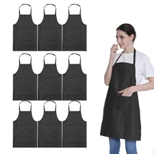 9 PCS Black Aprons, Bulk, 2 Pockets, Unisex, Kitchen, Chef, Cooking, Baking
