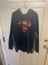 Men's DC Comics Superman Logo Pull Over Hoodie Blue gray M Medium
