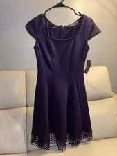 Purple Cap Sleeve Fit & Flare Dress with Croc...