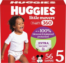Huggies 56 Pack Little Movers HuggFit 360 Unisex Size 5 Disposable Baby Diapers