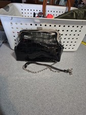 Small Black Crocodile Style Bag with Chain Handle