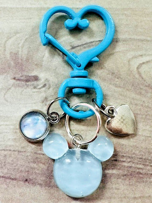 Mickey Blue Glitter Heart Silver Swivel Key Chain Backpack Tag Purse Charms RTS