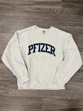 Vintage Pfizer Sweatshirt Mens Medium Navy Script Heavyweight Crewneck Rare 90s