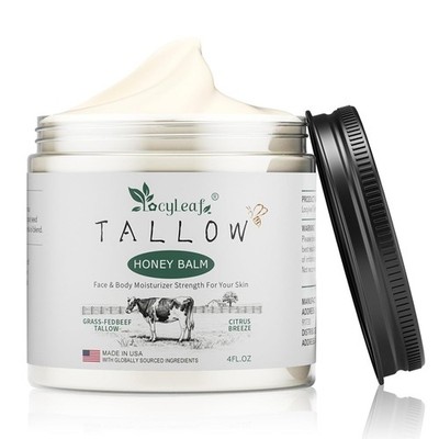 Beef Tallow Balm w/ Raw Honey Organic Grass Fed Skin Moisturizer 4oz USA