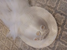 Vintage White Lace Boho Wedding hat Train Unique Stunning