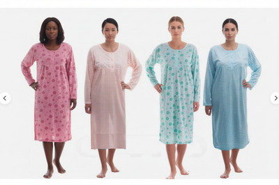 Langarm Nachthemd Damen Übergröße Cotton Rich Jersey Nachthemd M - 6XL Multi