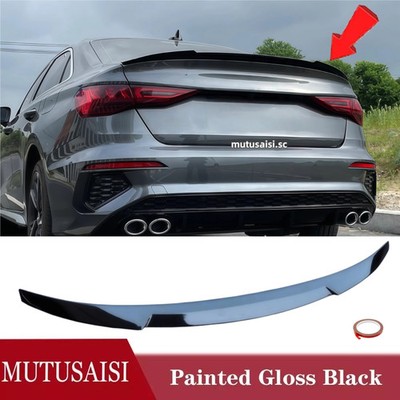 For AUDI A3 S3 2022-2026 8Y Rear Trunk Lip Spoiler Wing V-Style (Gloss Black)