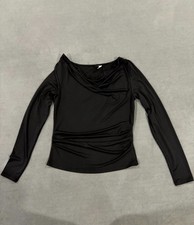 Divided H M Draped Jersey Top Womens Large Black Stretch Cowl Neck Slim Fit