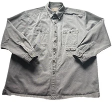 VTG Eddie Bauer Button Chore Shirt Jacket Mens XL Gray Cotton Canvas Heavyweight
