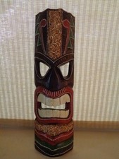 TIKI Mask Wooden Wall Plaque 19" Hand Carved Painted