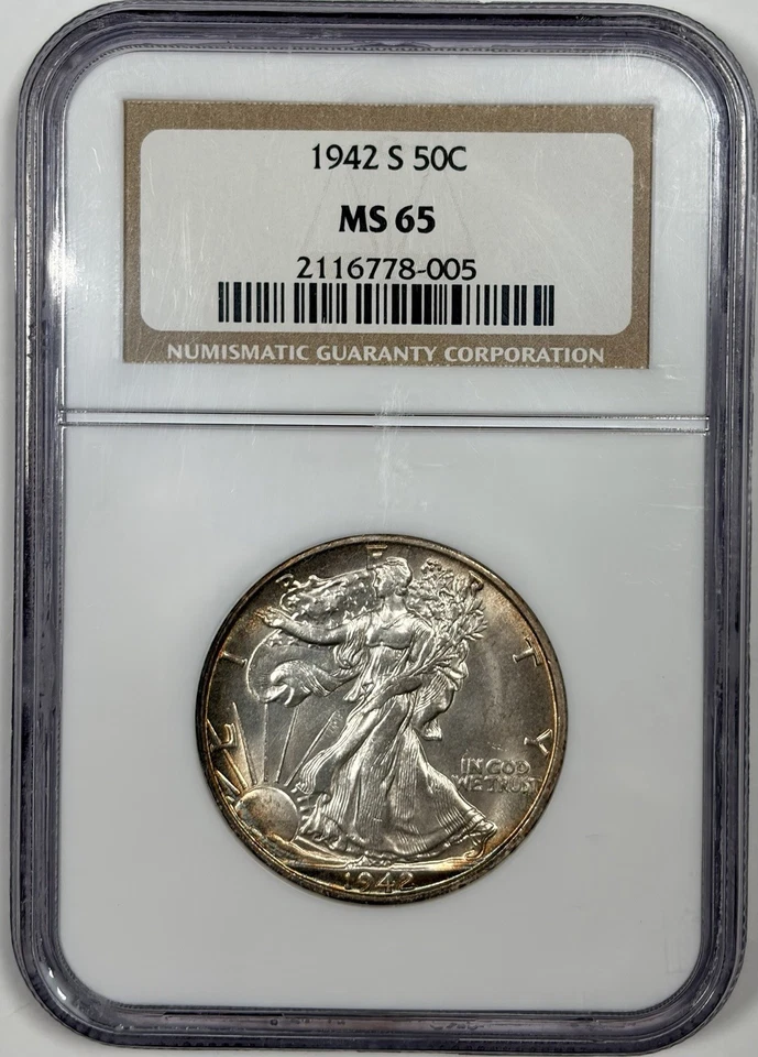 1942-S 50C MS65 Walking Liberty Half Dollar - NGC MS65 - Rim Toned - Image 3 of 4