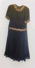 Lawrence Kazar Beaded Black Dress Small Short Sleeve 3596