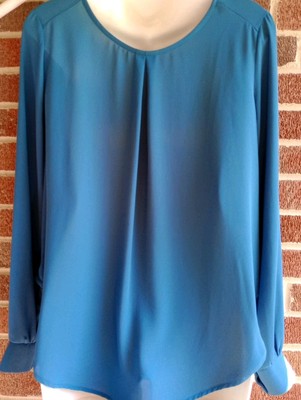 LUSH Women s Blouse, L/S , Key Hole Back, Soft, Flowey,Size S, NWT Teal