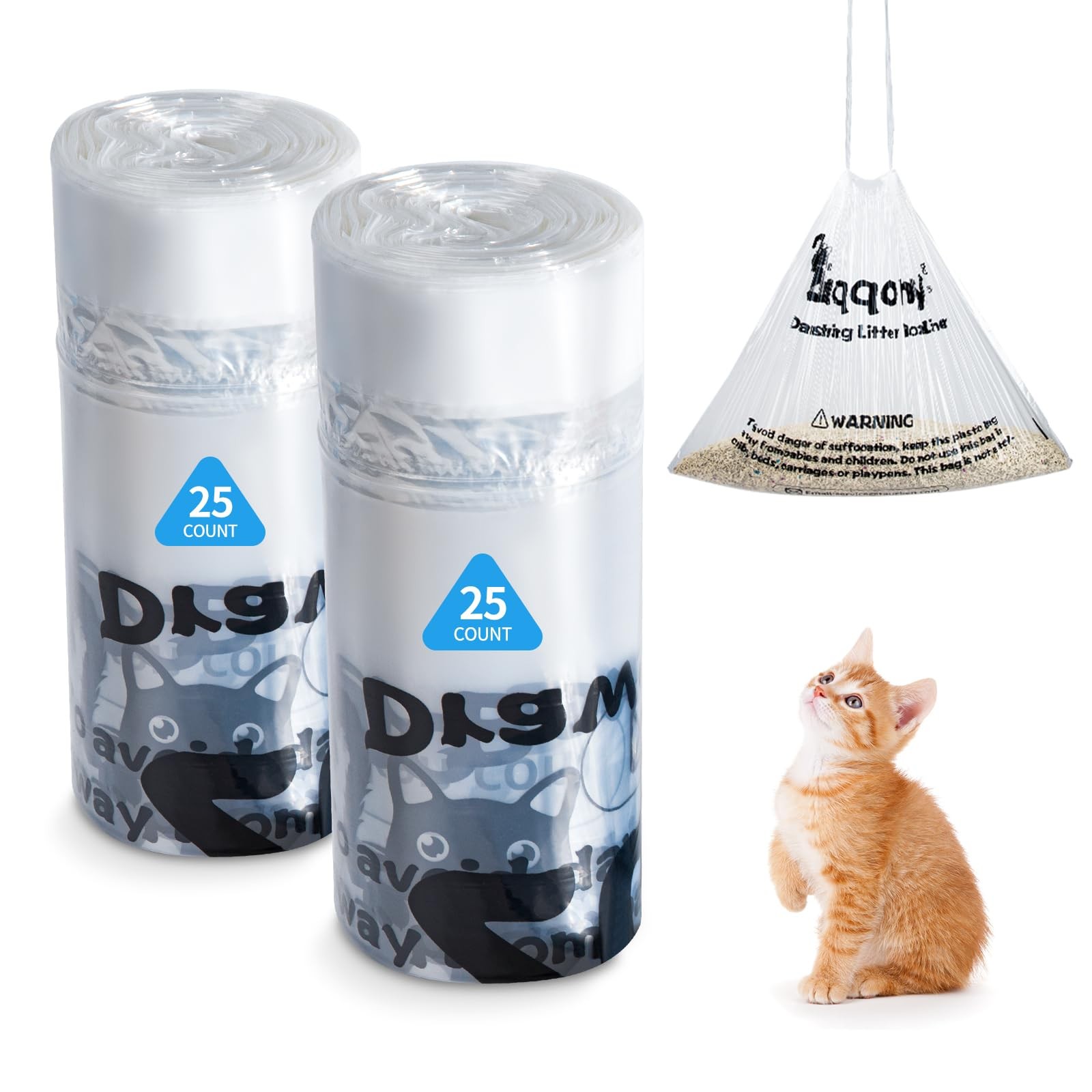 50 Count Drawstring Litter Box Liners Compatiable with Litter Robot 4 & 3 - T...