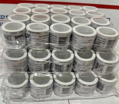 5 rolls of 100 USPS postage stamps, totaling 500 pieces