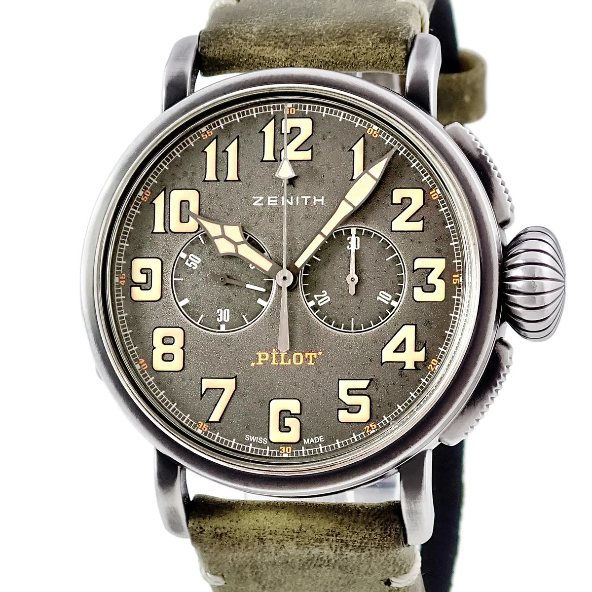 Zenith — Zenith Pilot 11.2430.4069 / 21.C773 Stainless Steel Leather 45mm #HDW390