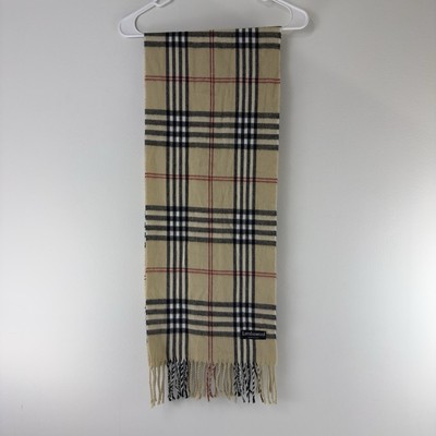 Women s Checked Lambswool Scarf Made in Italy   Beige Black Red Fringe