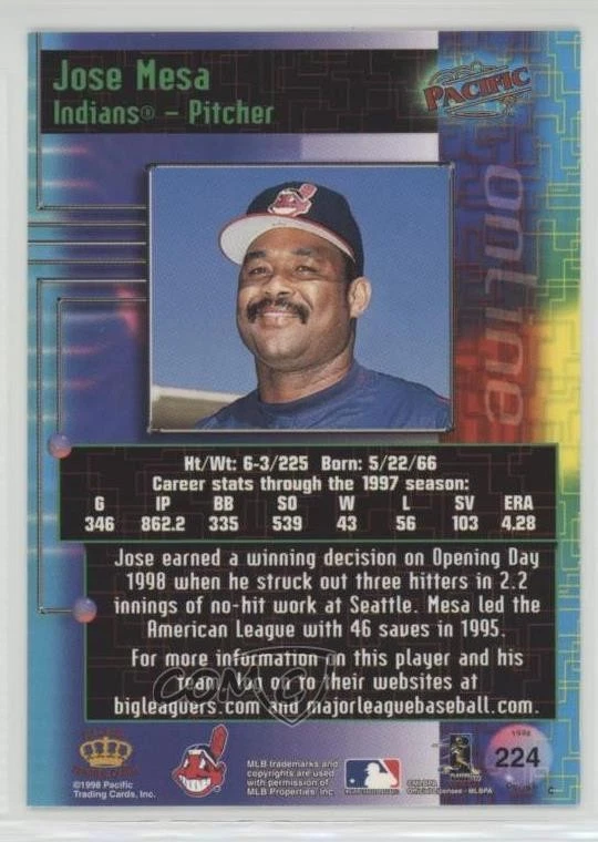 1998 Pacific Online Red Jose Mesa #224 - Image 2 of 2