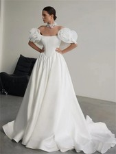 Organza Flower Wedding Dress A-line Satin Bridal Gown Boned Corset Wedding Dress