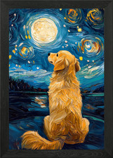 Golden Retriever Sternennacht Gerahmtes Wandbild Poster Leinwanddruck Bild