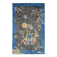 5'10"x9'2" Charcoal Gray Chinese Art Deco Inspired Hand Knotted Wool Rug 22689