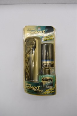 *Original*Gillette Mach3 Turbo Cartridge Razor Silver Stainless Steel +Shave Gel