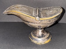 Bronze/ brass Antique Oil Lamp Incense Boat with Masonic symbols  5" Heavy