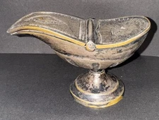 Bronze/ brass Antique Oil Lamp Incense Boat with Masonic symbols  5" Heavy
