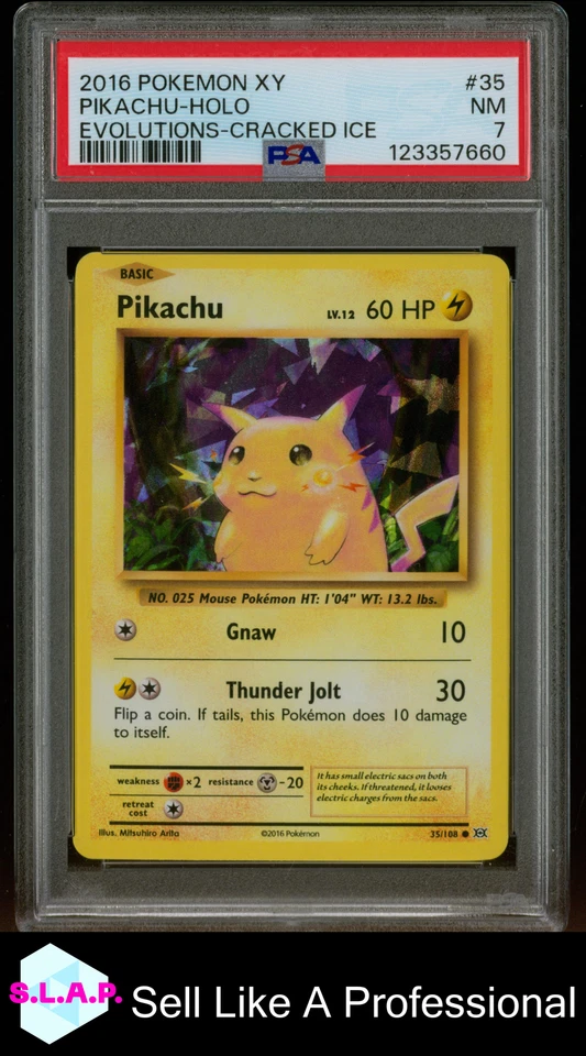 PIKACHU-HOLO EVOLUTIONS-CRACKED ICE POKEMON XY EVOLUTIONS 2016 35 PSA 7