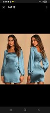 (NWT) Lulus Got The Love Slate Blue Satin Square-Neck Mini Dress Size XS