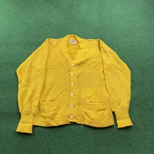 Vintage 40S 50S Wool Sweater Mens S Yellow Cardigan CAMPUS Knit USA MADE