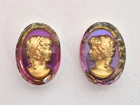 18x13mm Matched Pair Vintage Iridescent German Woman Glass Flat Back Cameo J136