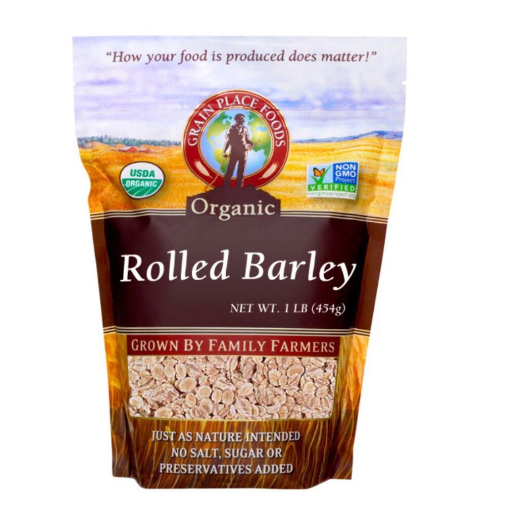 Organic Rolled Barley | 1 lb | Non-GMO | Grain Place Foods