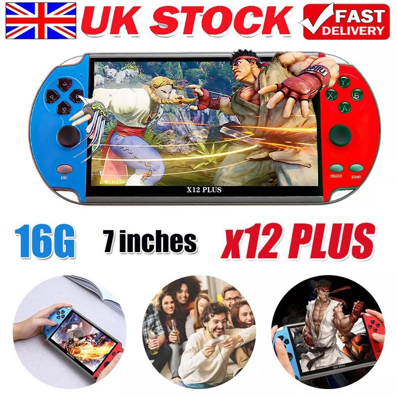 X12 Plus 7'' 16GB Handheld Retro Video Game Consoles Built-In + Games Kids Gift