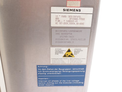 Siemens SINUMERIK 850/880 PANNELLO DI CONTROLLO 12" COLOR alloggiamento vuoto 6FC3985-7AU20 - Foto 2 di 5
